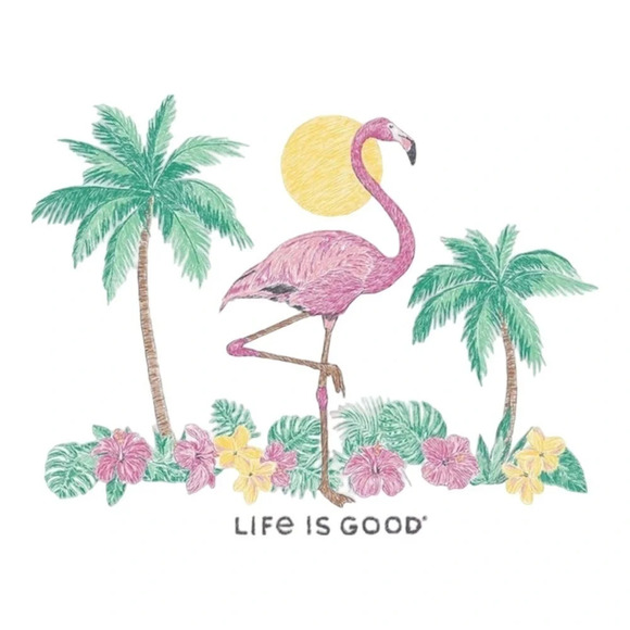 Life is Good Cloud White Flamingo Crewneck Tee Women Size Large NWT - Picture 2 of 12